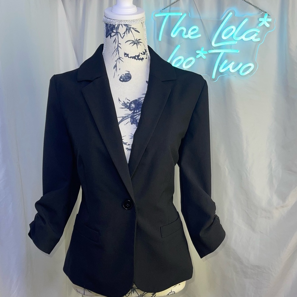 ELIZA J • Black Single Button Ruched Sleeve Blazer • Preppy • Business Casual • - Picture 4 of 14